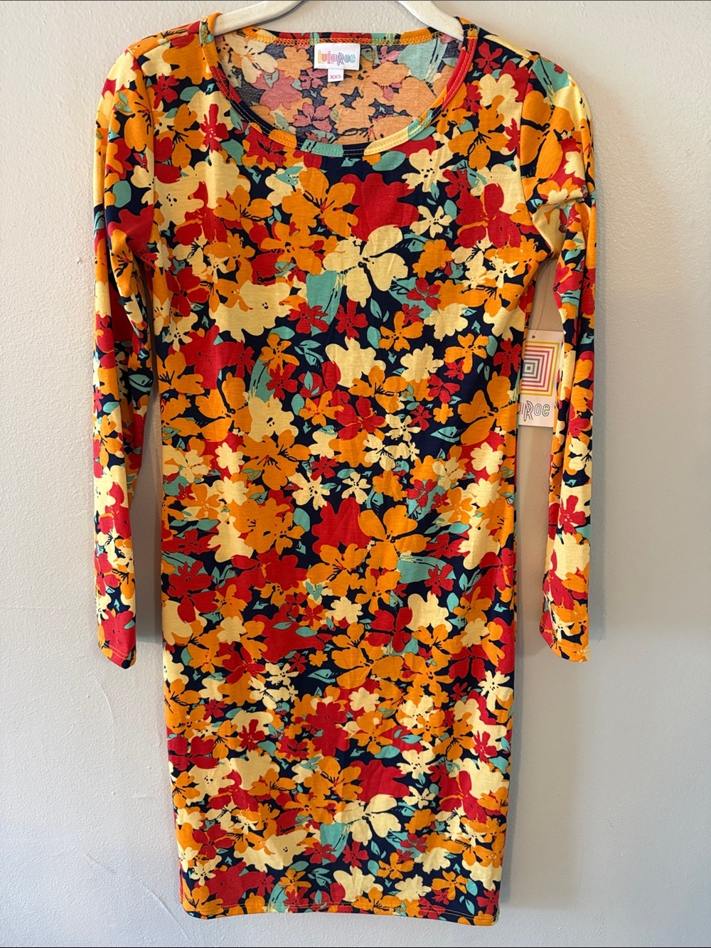 LuLaRoe Long Sleeve Floral Bodycon Dress - Black, Red, Orange, Cream, Teal